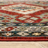 10' X 13' Red Deep Teal Ivory Grey And Green Southwestern Power Loom Stain Resistant Area Rug - Homeroots - Flyclothing LLC
