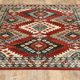 10' X 13' Red Deep Teal Ivory Grey And Green Southwestern Power Loom Stain Resistant Area Rug - Homeroots - Flyclothing LLC