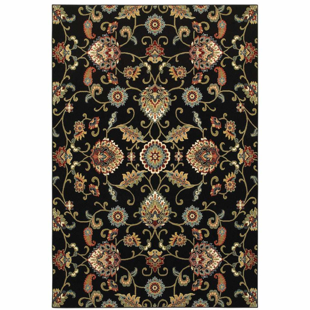 2' X 4' Green and Black Floral Power Loom Area Rug - Homeroots - Flyclothing LLC
