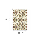 2' X 4' Ivory Green Blue Red Salmon And Yellow Floral Power Loom Stain Resistant Area Rug - Homeroots - Flyclothing LLC