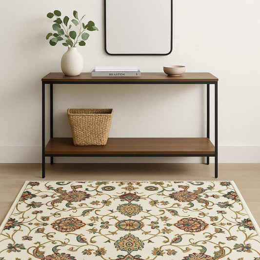 4' X 6' Ivory Green Blue Red Salmon And Yellow Floral Power Loom Stain Resistant Area Rug - Homeroots - Flyclothing LLC