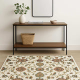 4' X 6' Ivory Green Blue Red Salmon And Yellow Floral Power Loom Stain Resistant Area Rug - Homeroots - Flyclothing LLC