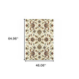 4' X 6' Ivory Green Blue Red Salmon And Yellow Floral Power Loom Stain Resistant Area Rug - Homeroots - Flyclothing LLC