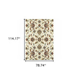 6' X 9' Ivory Green Blue Red Salmon And Yellow Floral Power Loom Stain Resistant Area Rug - Homeroots - Flyclothing LLC