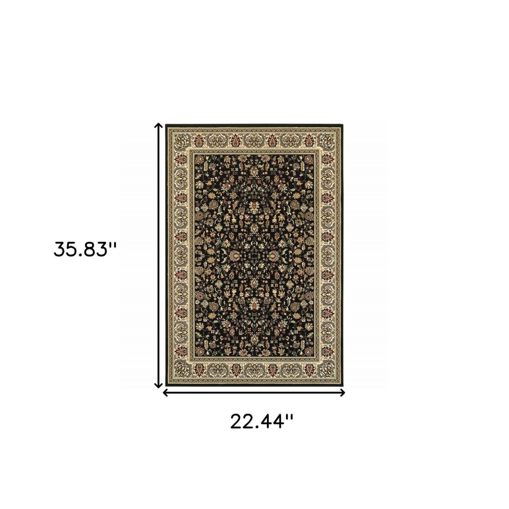 2' X 4' Black And Ivory Oriental Power Loom Stain Resistant Area Rug - Homeroots - Flyclothing LLC