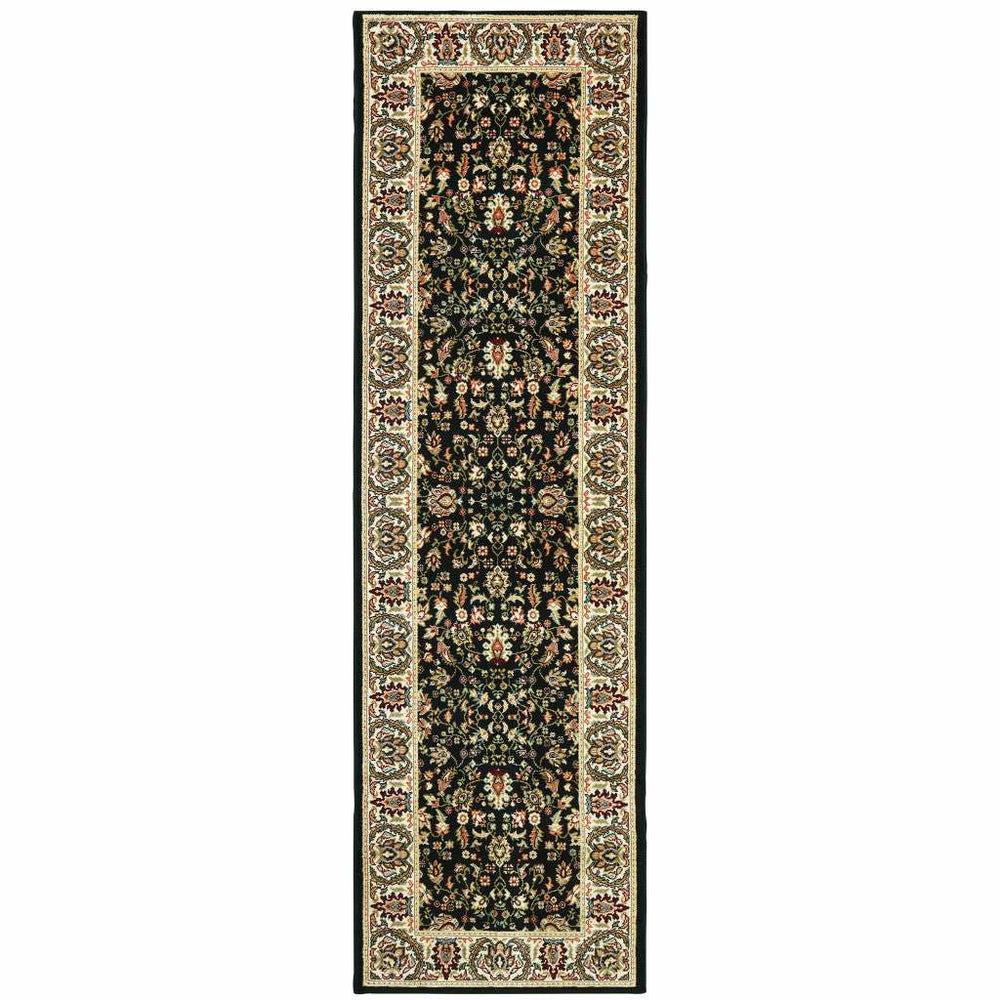 2' X 8' Black And Ivory Oriental Power Loom Stain Resistant Runner Rug - Homeroots - Flyclothing LLC