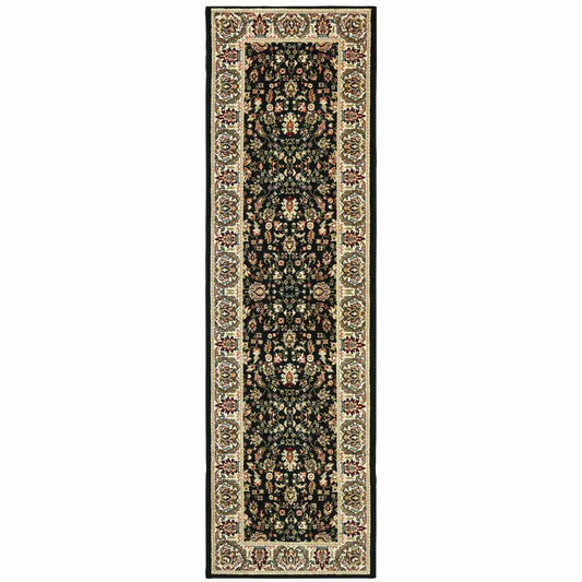 2' X 8' Black And Ivory Oriental Power Loom Stain Resistant Runner Rug - Homeroots - Flyclothing LLC