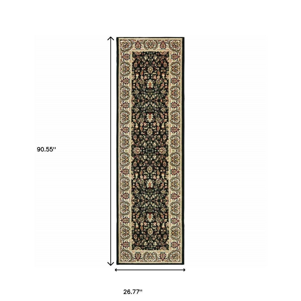 2' X 8' Black And Ivory Oriental Power Loom Stain Resistant Runner Rug - Homeroots - Flyclothing LLC