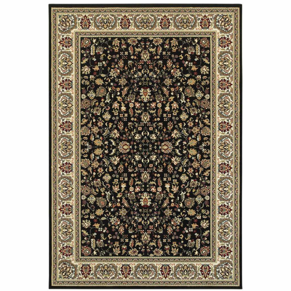 10' X 13' Black And Ivory Oriental Power Loom Stain Resistant Area Rug - Homeroots - Flyclothing LLC