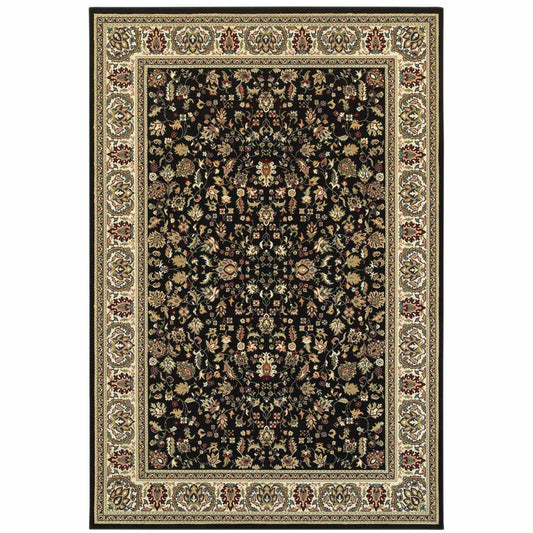 10' X 13' Black And Ivory Oriental Power Loom Stain Resistant Area Rug - Homeroots - Flyclothing LLC