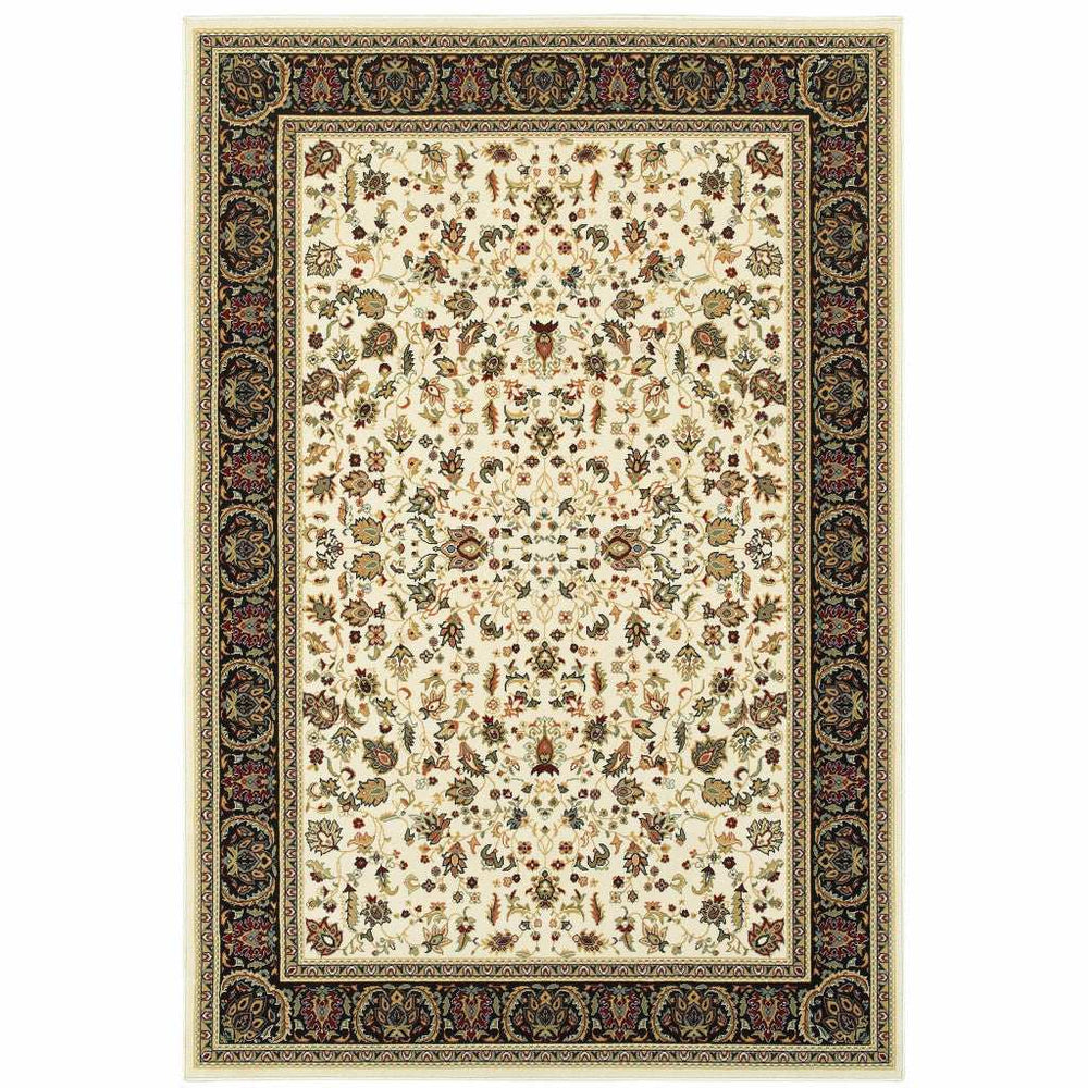 2' X 4' Ivory And Black Oriental Power Loom Stain Resistant Area Rug - Homeroots - Flyclothing LLC