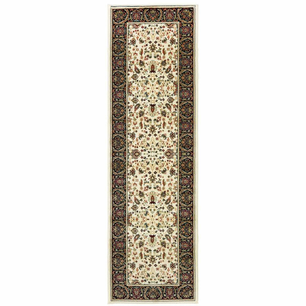 2' X 8' Ivory And Black Oriental Power Loom Stain Resistant Runner Rug - Homeroots - Flyclothing LLC
