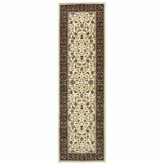 2' X 8' Ivory And Black Oriental Power Loom Stain Resistant Runner Rug - Homeroots - Flyclothing LLC