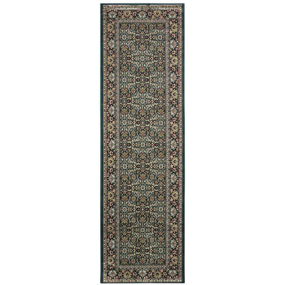 2' X 8' Navy Blue Green Red Ivory And Yellow Oriental Power Loom Stain Resistant Runner Rug - Homeroots - Flyclothing LLC
