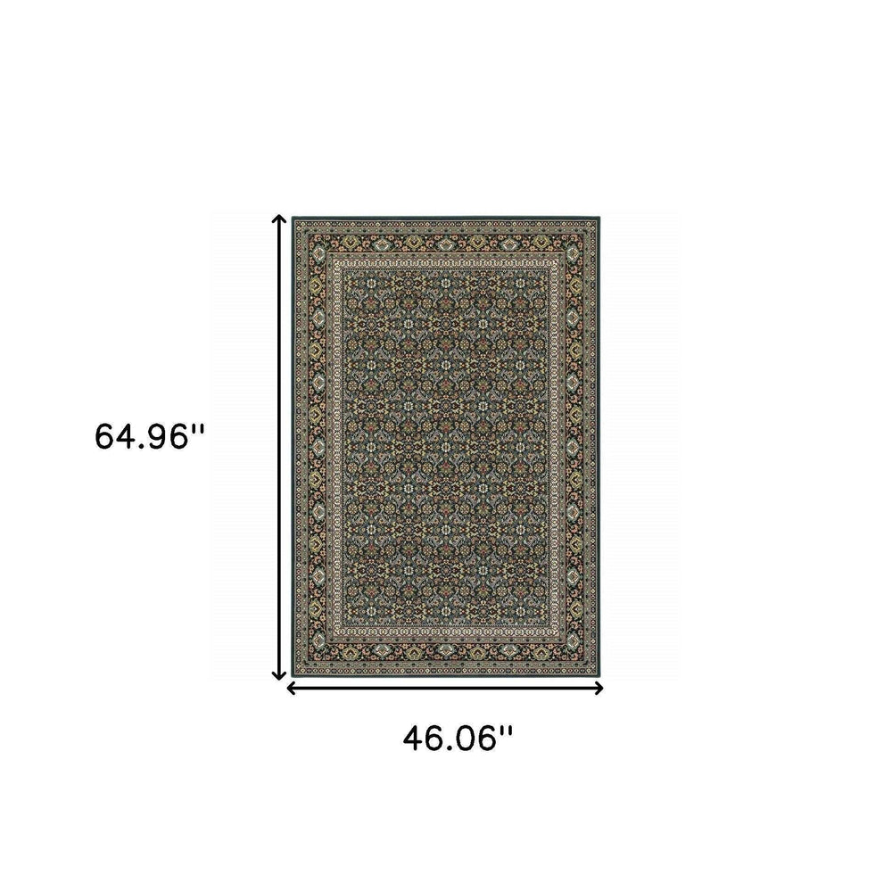 4' X 6' Blue and Green Oriental Power Loom Area Rug - Homeroots - Flyclothing LLC
