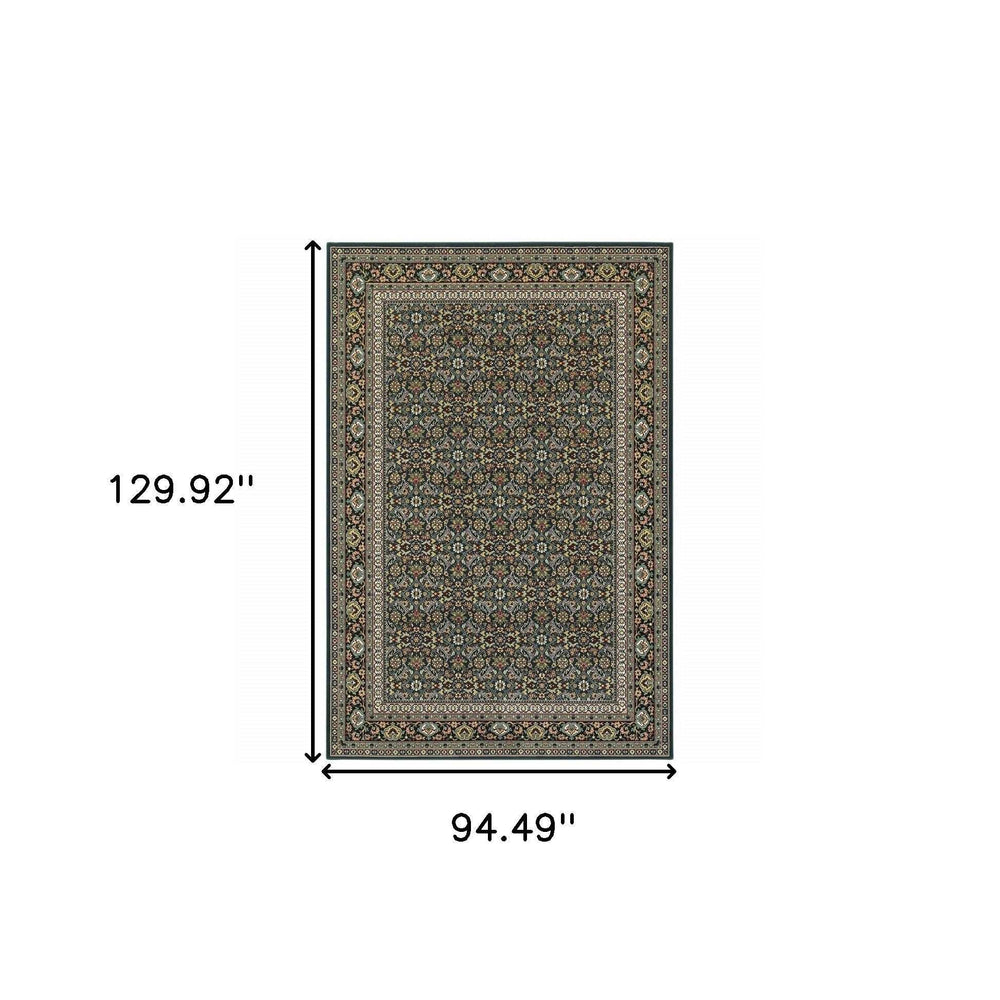 8' X 11' Navy Blue Green Red Ivory And Yellow Oriental Power Loom Stain Resistant Area Rug - Homeroots - Flyclothing LLC
