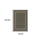 8' X 11' Navy Blue Green Red Ivory And Yellow Oriental Power Loom Stain Resistant Area Rug - Homeroots - Flyclothing LLC