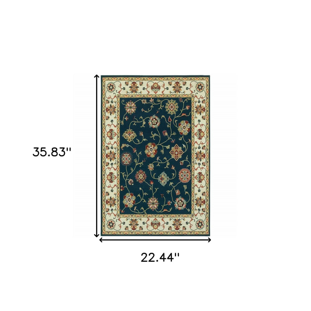 2' X 4' Navy And Ivory Oriental Power Loom Stain Resistant Area Rug - Homeroots - Flyclothing LLC