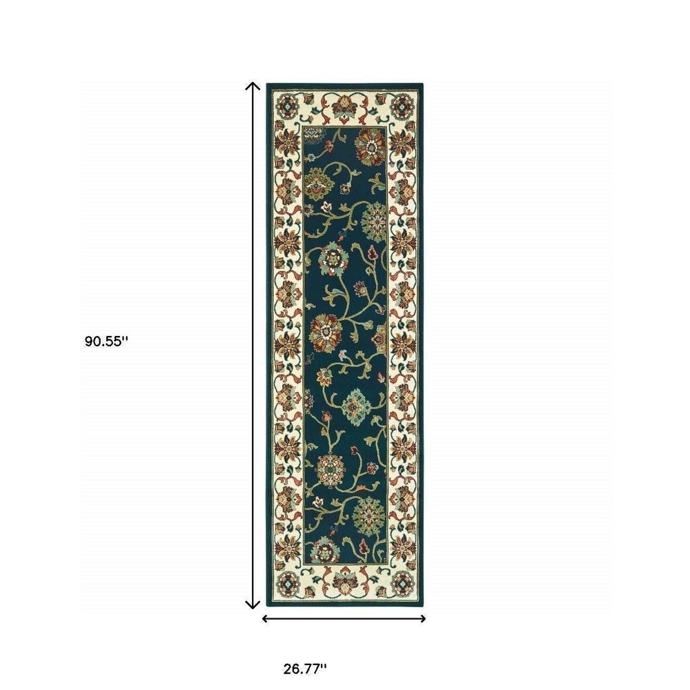 2' X 8' Navy And Ivory Oriental Power Loom Stain Resistant Runner Rug - Homeroots - Flyclothing LLC