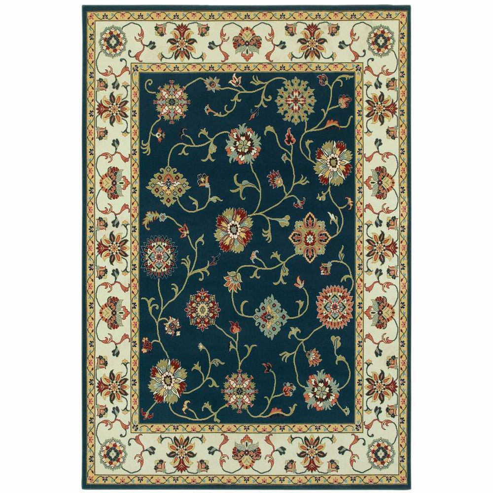 10' X 13' Navy And Ivory Oriental Power Loom Stain Resistant Area Rug - Homeroots - Flyclothing LLC