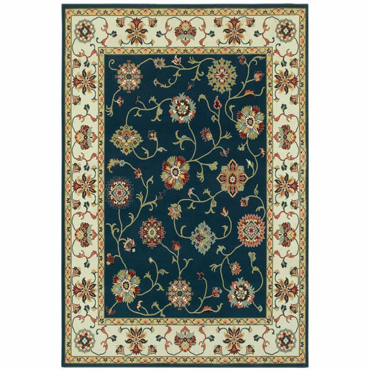 10' X 13' Navy And Ivory Oriental Power Loom Stain Resistant Area Rug - Homeroots - Flyclothing LLC