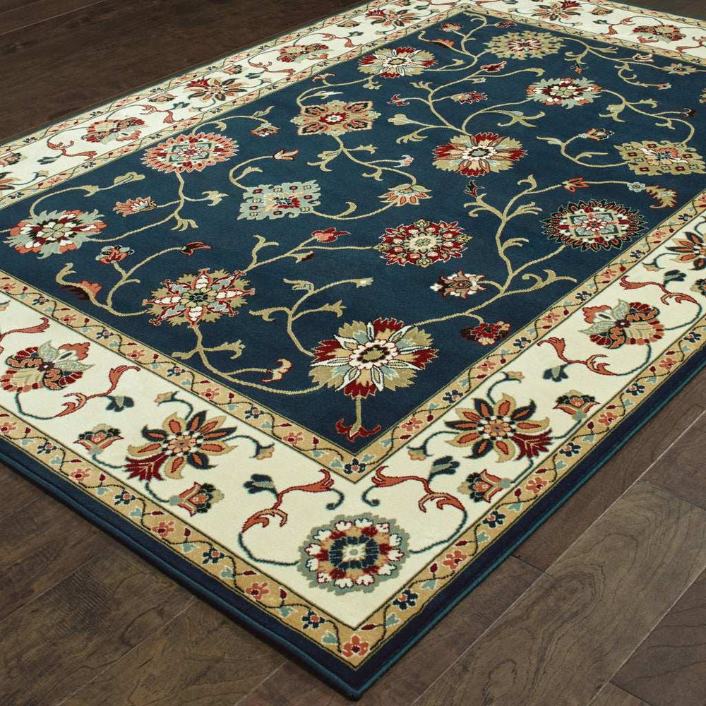 10' X 13' Navy And Ivory Oriental Power Loom Stain Resistant Area Rug - Homeroots - Flyclothing LLC