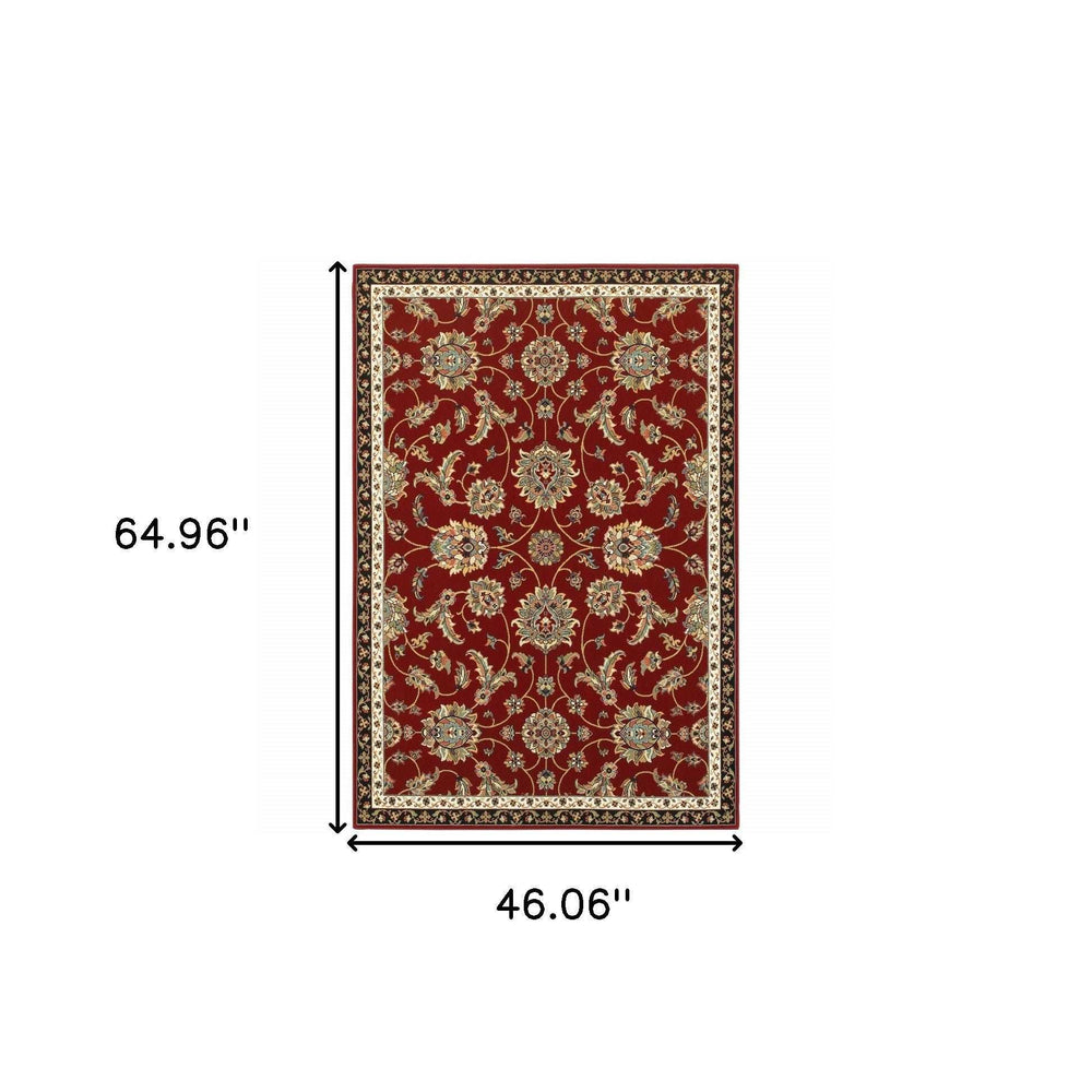 4' X 6' Red Black Blue Ivory Green And Salmon Oriental Power Loom Stain Resistant Area Rug - Homeroots - Flyclothing LLC
