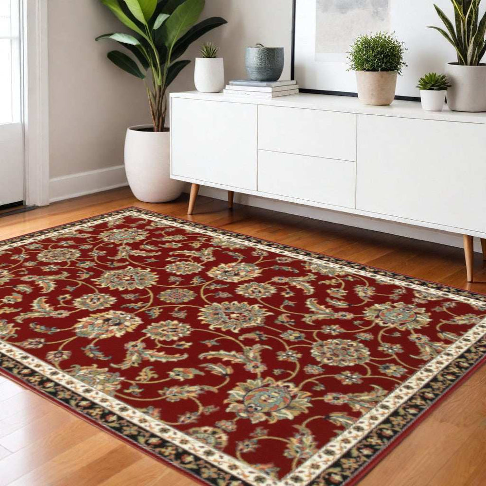 4' X 6' Red Black Blue Ivory Green And Salmon Oriental Power Loom Stain Resistant Area Rug - Homeroots - Flyclothing LLC