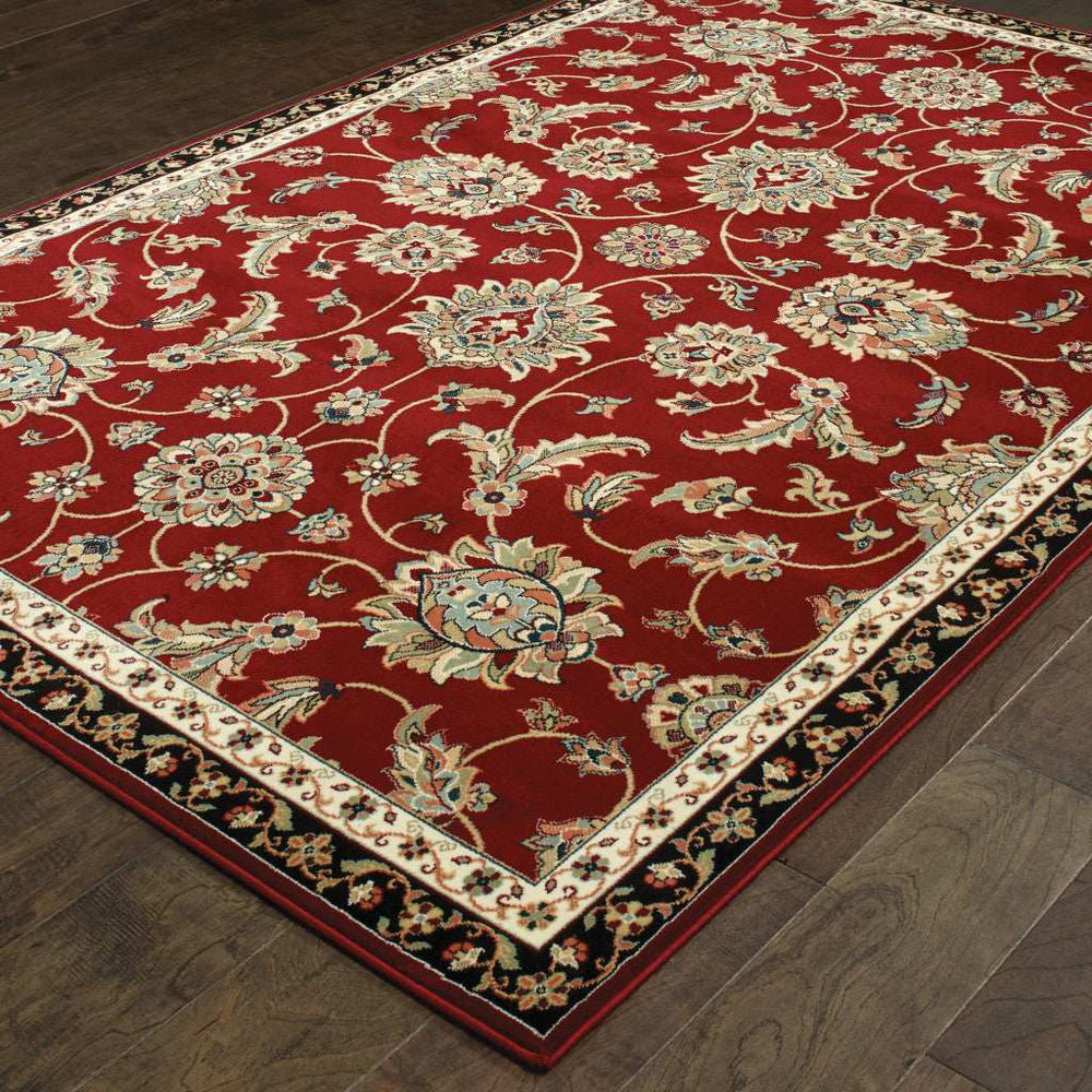 10' X 13' Red Black Blue Ivory Green And Salmon Oriental Power Loom Stain Resistant Area Rug - Homeroots - Flyclothing LLC