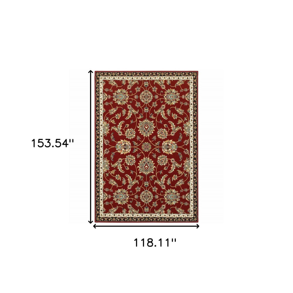 10' X 13' Red Black Blue Ivory Green And Salmon Oriental Power Loom Stain Resistant Area Rug - Homeroots - Flyclothing LLC