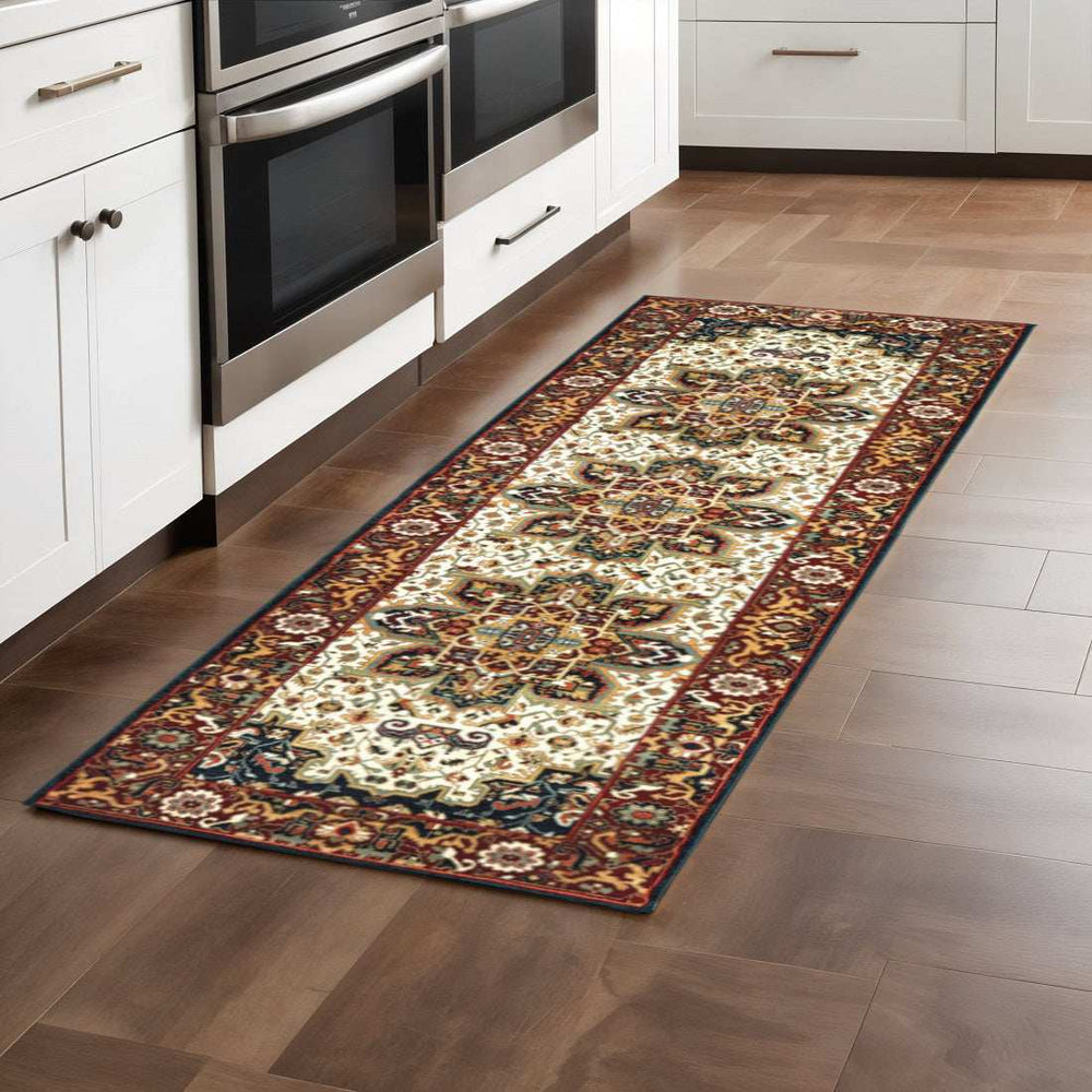 2' X 8' Red And Ivory Oriental Power Loom Stain Resistant Runner Rug - Homeroots - Flyclothing LLC