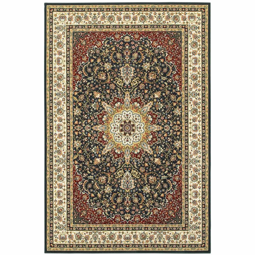 2' X 4' Navy And Ivory Oriental Power Loom Stain Resistant Area Rug - Homeroots - Flyclothing LLC