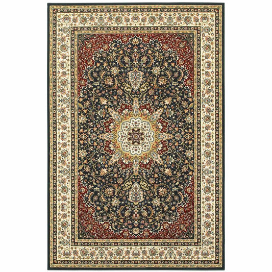 2' X 4' Navy And Ivory Oriental Power Loom Stain Resistant Area Rug - Homeroots - Flyclothing LLC