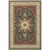 2' X 4' Navy And Ivory Oriental Power Loom Stain Resistant Area Rug - Homeroots - Flyclothing LLC