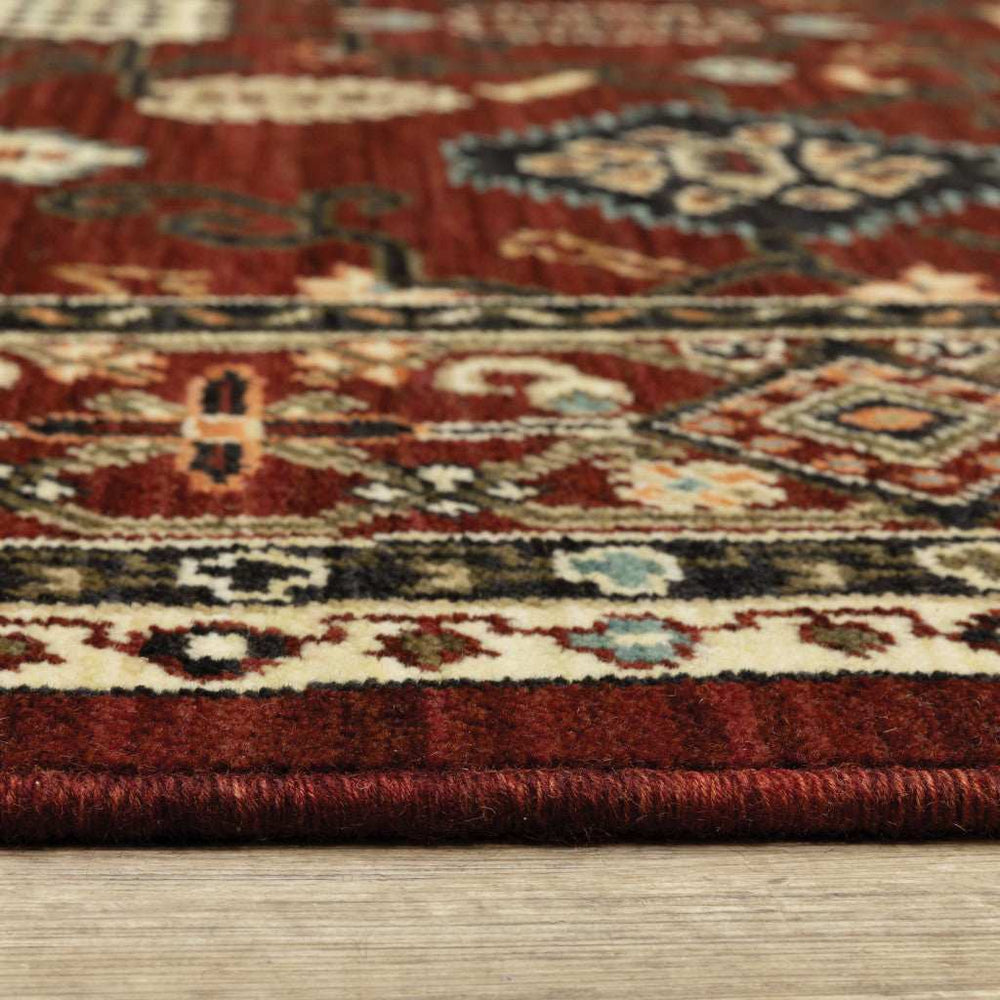 2' X 3' Red Black Ivory And Brown Oriental Power Loom Stain Resistant Area Rug With Fringe - Homeroots - Flyclothing LLC