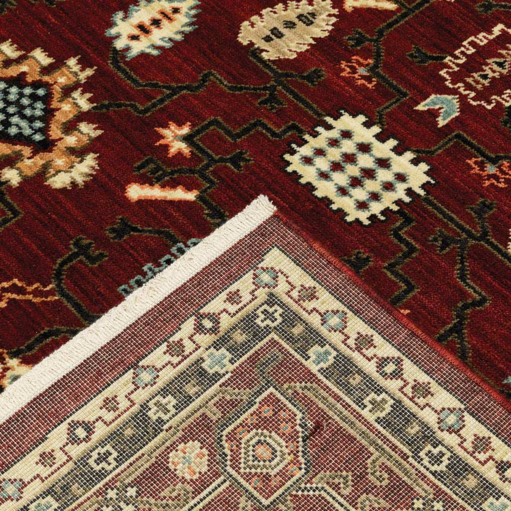 2' X 3' Red Black Ivory And Brown Oriental Power Loom Stain Resistant Area Rug With Fringe - Homeroots - Flyclothing LLC