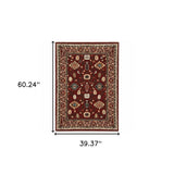 3' X 5' Red Black Ivory And Brown Oriental Power Loom Stain Resistant Area Rug With Fringe - Homeroots - Flyclothing LLC