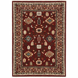 3' X 5' Red Black Ivory And Brown Oriental Power Loom Stain Resistant Area Rug With Fringe - Homeroots - Flyclothing LLC