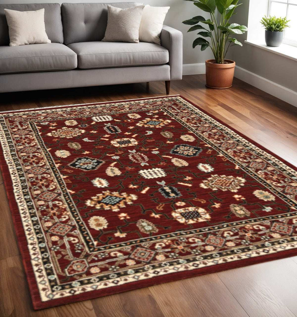 5' X 8' Red And Black Oriental Power Loom Area Rug With Fringe - Homeroots - Flyclothing LLC