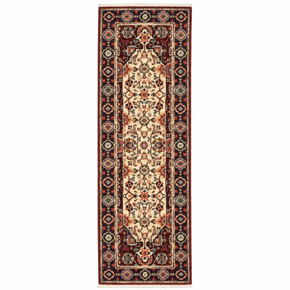 2' X 6' Red Ivory Blue And Orange Oriental Power Loom Stain Resistant Runner Rug With Fringe - Homeroots - Flyclothing LLC