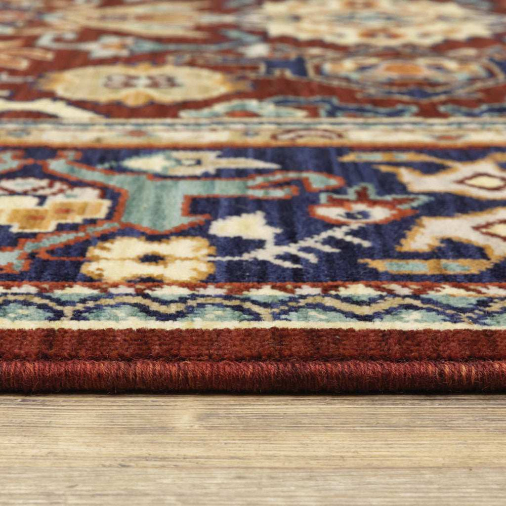 2' X 3' Red Blue Orange And Beige Oriental Power Loom Stain Resistant Area Rug With Fringe - Homeroots - Flyclothing LLC