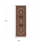6' Blue and Red Oriental Power Loom Runner Rug - Homeroots - Flyclothing LLC