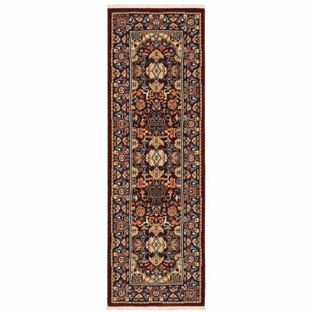 6' Blue and Red Oriental Power Loom Runner Rug - Homeroots - Flyclothing LLC