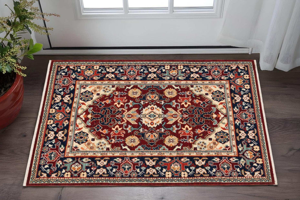 3' X 5' Blue and Red Oriental Power Loom Area Rug - Homeroots - Flyclothing LLC