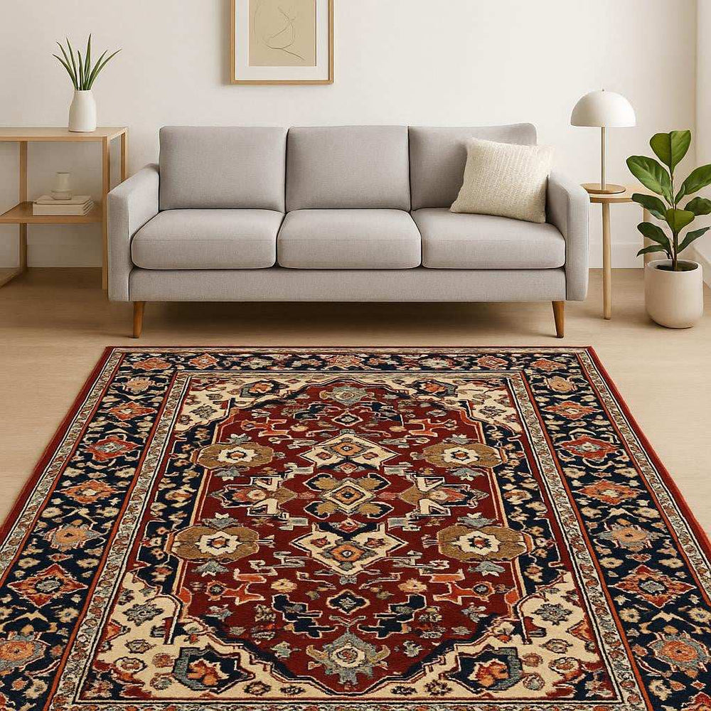 5' X 8' Red Blue Orange And Beige Oriental Power Loom Stain Resistant Area Rug With Fringe - Homeroots - Flyclothing LLC