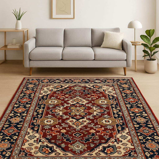 5' X 8' Red Blue Orange And Beige Oriental Power Loom Stain Resistant Area Rug With Fringe - Homeroots - Flyclothing LLC