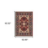 5' X 8' Red Blue Orange And Beige Oriental Power Loom Stain Resistant Area Rug With Fringe - Homeroots - Flyclothing LLC