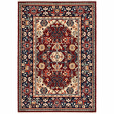 5' X 8' Red Blue Orange And Beige Oriental Power Loom Stain Resistant Area Rug With Fringe - Homeroots - Flyclothing LLC