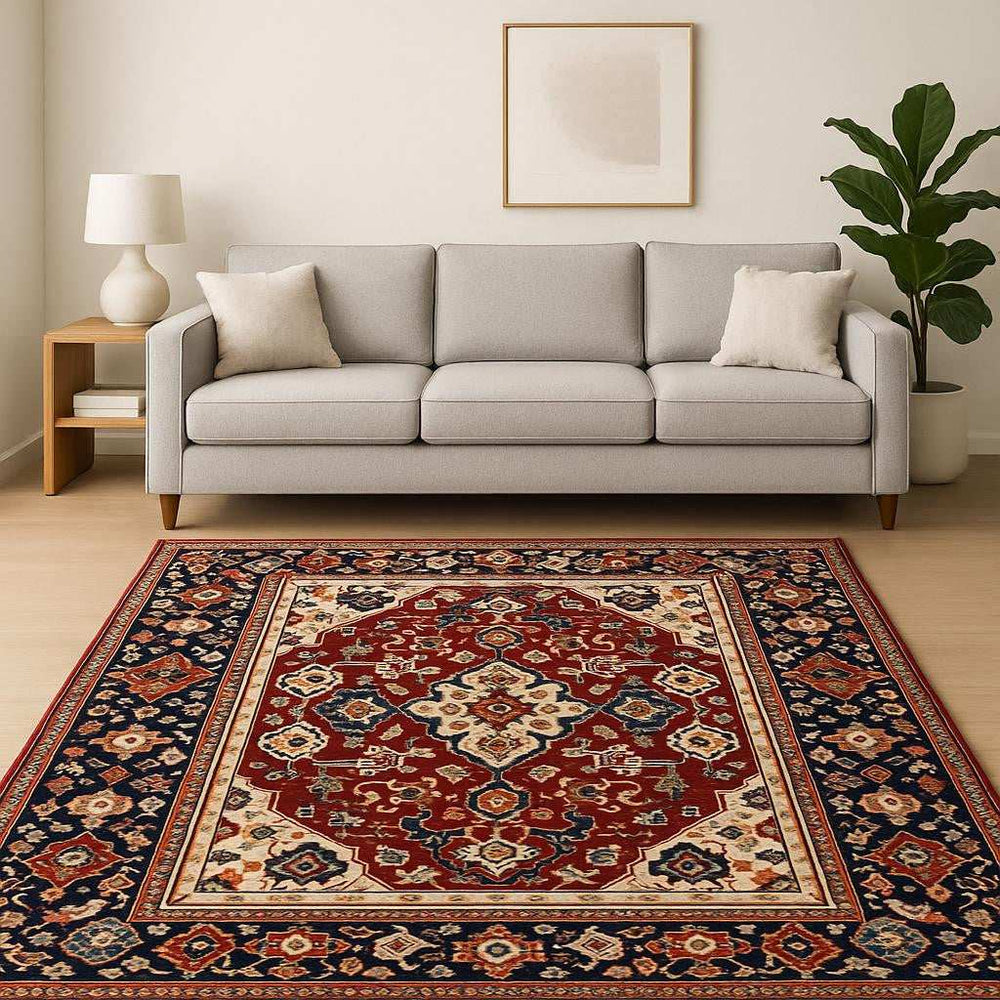 8' X 11' Red Blue Orange And Beige Oriental Power Loom Stain Resistant Area Rug With Fringe - Homeroots - Flyclothing LLC