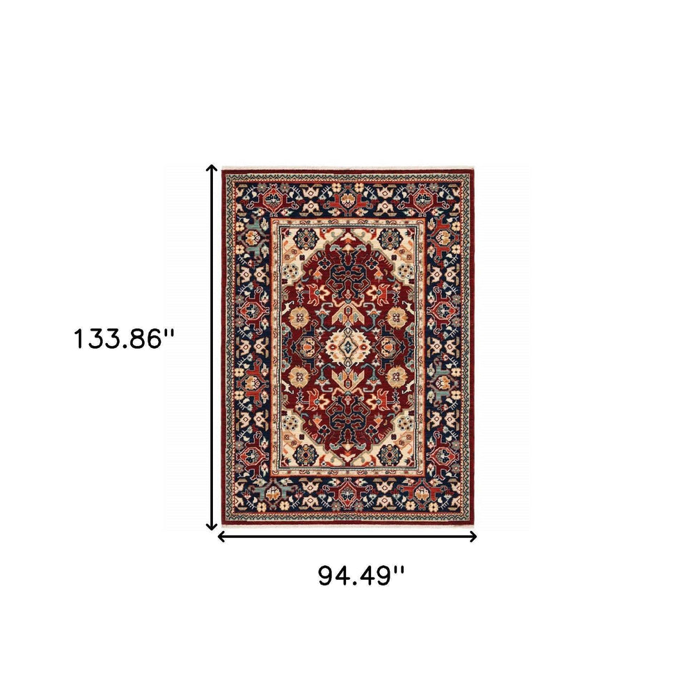 8' X 11' Red Blue Orange And Beige Oriental Power Loom Stain Resistant Area Rug With Fringe - Homeroots - Flyclothing LLC